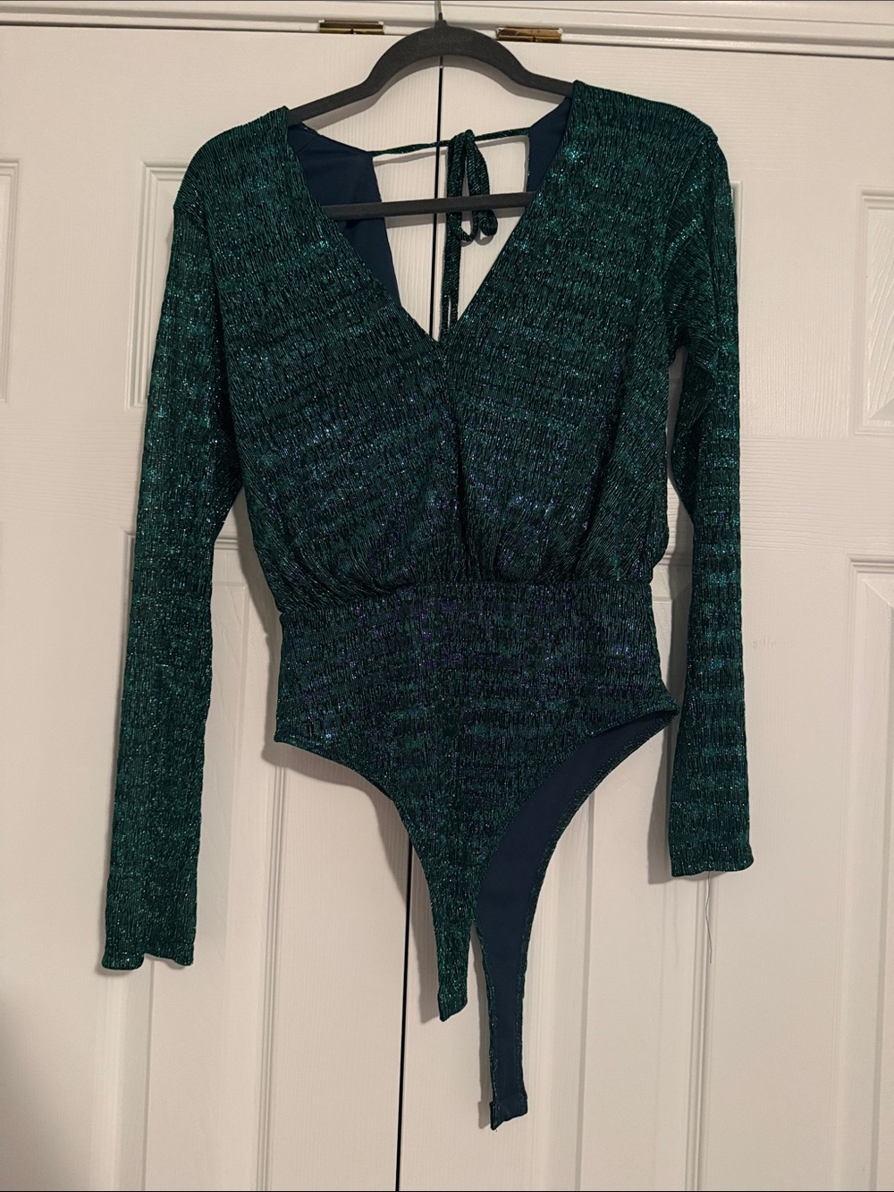 Green Sparkle V-Neck Long Sleeve Bodysuit